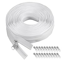 Endlosreißverschluss mit Zipper,10m Lang Reißverschluss Endlos,Nylon Weiß Reissverschluss mit 20 Reißverschlusszügen,Meterware Reißverschluss für Bettwäsche Kleidung Tasche