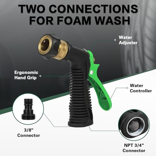 Image of anngrowy Car Wash Foam Gun Soap Car Wash Foam Cannon for Garden Hose Foam Sprayer Car Wash Soap Foam Gun Hose Foam Cannon Blaster Hose Foam Cannon Gun Quick Connector to Any Garden Hose (Green)
