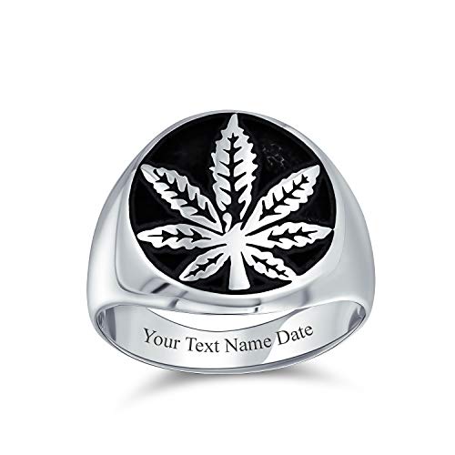 Joyería Unisex De La Hierba Del Cannabis Medallón De La Hoja De Marihuana Anillo Redondo Plano De La Hoja De Marihuana Joyería Occidental Oxidado .925 Plata Esterlina Hecho A Mano En Turquía