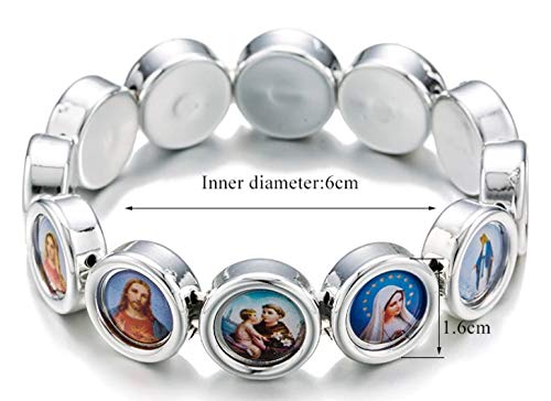 Treasure4U-Store Silver Tone Colored Images Of Catholic Saints Religious Bracelet Jesus Virgin Mary Stretch Bracelets For Women & Men thumb #3