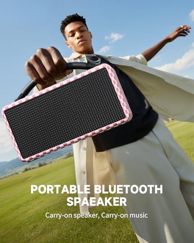 Image of DINDIN Portable Bluetooth Speaker: 80W (Peak), 20H Playtime, Wireless Big Wood Boombox with Deep Bass, Subwoofer, TWS, Large, Loud Speaker for Party, Outdoor, Backyard, Beach, Home,Gift(Pink+White)
