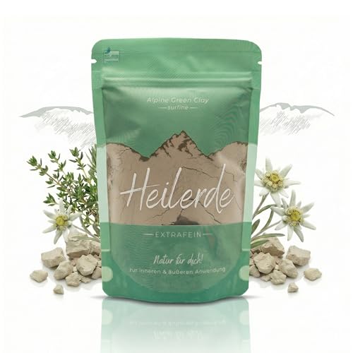 100% Natürliche Heilerde 200g Grüne Tonerde aus den Alpen Für innere & äußere Anwendung Maske gegen Pickel & Akne Wohlfühlkur Mineralerde Vegan & Rein