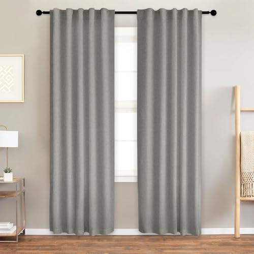 La mejor comparación de Cortinas Black Out Walmart disponible en línea. 42 NANWEI Lino Cortinas Blackout 100% Opacas, Bolsillo para Barra/Pestaña Trasera, para Recámara y Ventana de Sala, 2 Paneles (Gris, 132 x 213.3 cm)