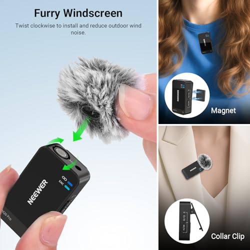 Image of NEEWER CM26 Pro AI Wireless Microphone Compatible with iPhone Android Phone Camera PC, Lavalier Lapel Mic DSP /MCU Noise Cancellation Mute Gain Low Cut 48KHz /24Bit 88dB SNR 50H Battery 100m Range