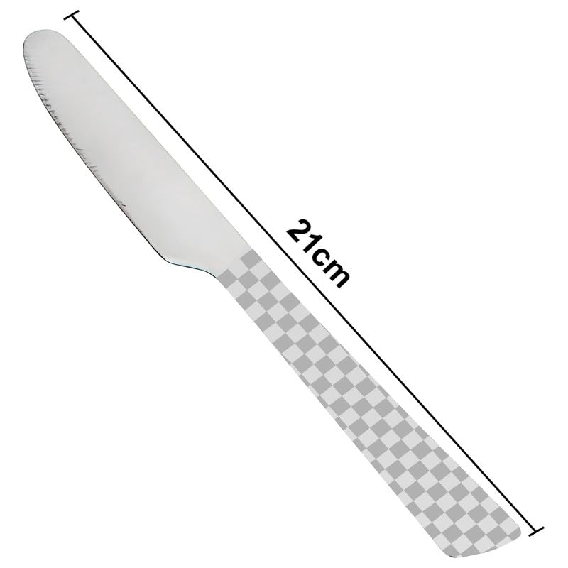 Parage 6 Pieces Stainless Steel Premium Dinner Knives, Butter Knife Set, Silver, Checks Design, 21 cm 1