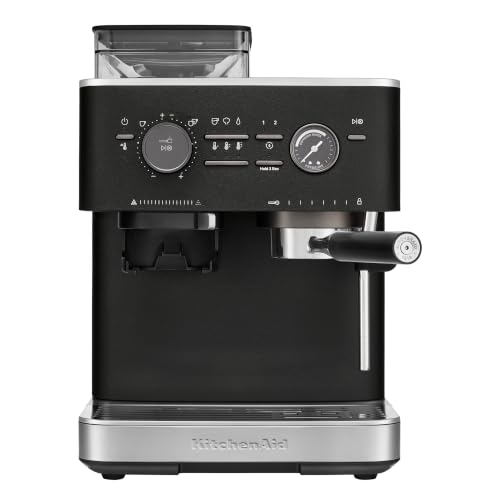 KitchenAid Machine a Café Grain - Machine à expresso semi-automatique - Machine Expresso et Cappuccino avec broyeur à café conique intégré - pot à lait 355 ml - Truffe noire