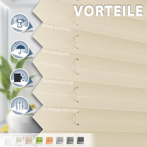 Sanfree Plissee Klemmfix Plisseerollo ohne Bohren Beige B100 x H200cm inkl. Klemmträger Blickdicht und lichtdurchlässig Jalousie Faltrollo… – Ansicht 3
