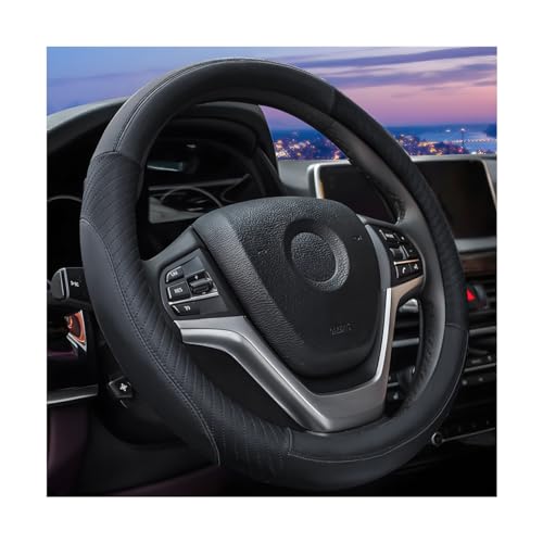 JNNJ Funda Volante Coche, Cubre Volante Cuero 37-38cm, Cubre Volante Sport Antideslizante Transpirable, Funda Volantes Coche Universal, Accesorios Decoración para Todos Los Volantes(Negro)