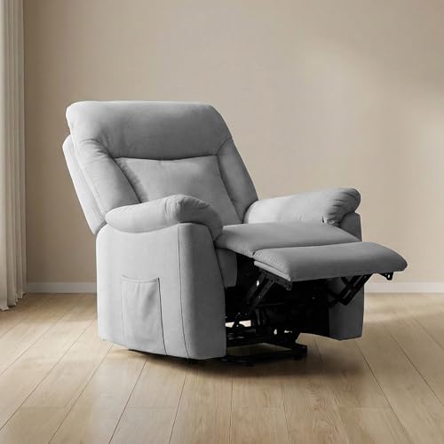 Image of Royaloak Rio American Fabric Lift Top Recliner 1 Seater, Power Motion Recliner with High Backrest, Ergonomic Headrest, Pocket Spring Cushion, Side Pockets, Light Blue, W33.85 X D34.64 X H42.51 Inches