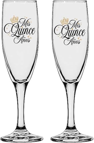 GIFTS INFINITY UV Printed Mis Quince Anos Champagne Flutes Set of 2 Toasting Glasses (QA-1)