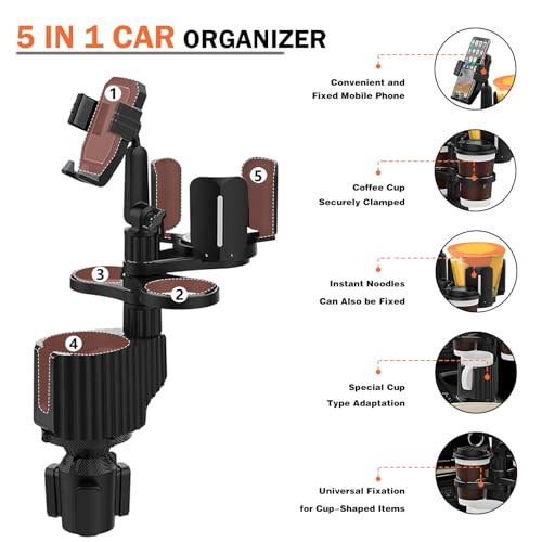 Portavasos expandible 5 en 1 con bandeja grande para carro miniatura 5