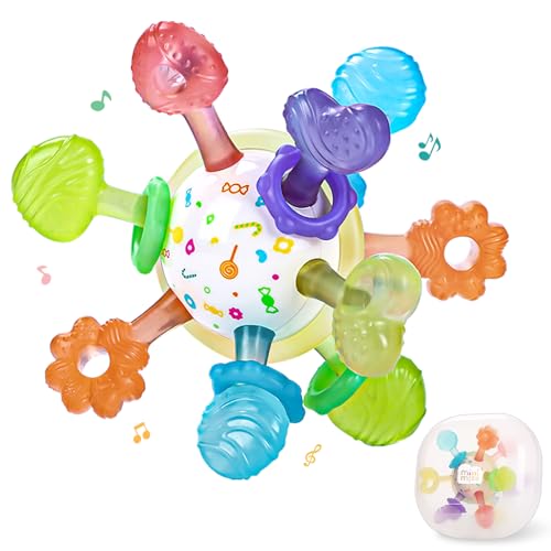Image of Baby Teething Toys Multiple Sensory Teething Ball Montessori Baby Teether Toys Silicone Teethers for Babies Rattling Teething Relief, Chew Toy for Babies 0-12 Months, BPA Free
