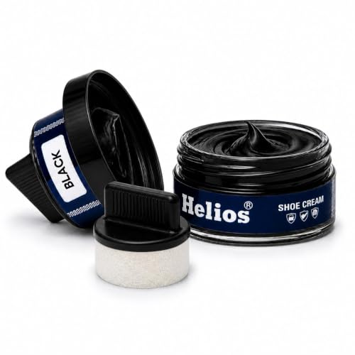 Image of Helios shoe cream with applicator | Shoe Polish for Leather | Boot, Purse, Belt, Handbag, Jacket | Leather Conditioner | 48 GM