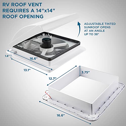 Hike Crew 14” Rv Roof Vent Fan | 12V 3-Speed Intake & Exhaust 12V Camper Fan | Manual Open/Close | Includes Screws & Garnish | White Lid #TOP4