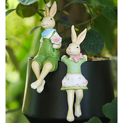 Kunstharz-Kaninchen-Gartenstatue – Blumentopf Oder Baumumarmer, Rosa, 19 Cm