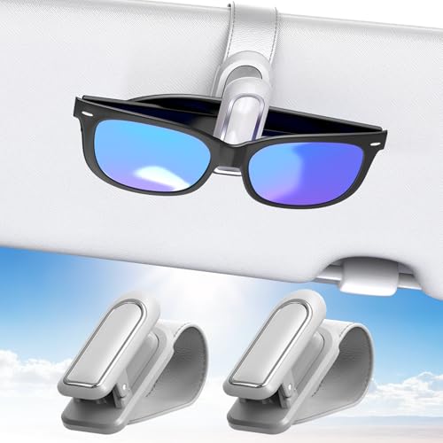 Image of Veharvim Sunglass Holder for Car (2 Pack, One-Handed Operation, Gentle & Secure Hold, Silicone Padded, Universal Fits Sunglass and Car Visor) - Sunglasses Clip for Car Visor (Grey, 2 Pack)