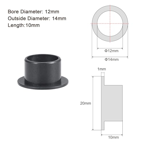 Kozelo 4 Stk. Flanschlagerbuchse - [12mm x 14mm x 10mm] POM-Gleitlager für den Einsatz in Maschinen | Schwarz