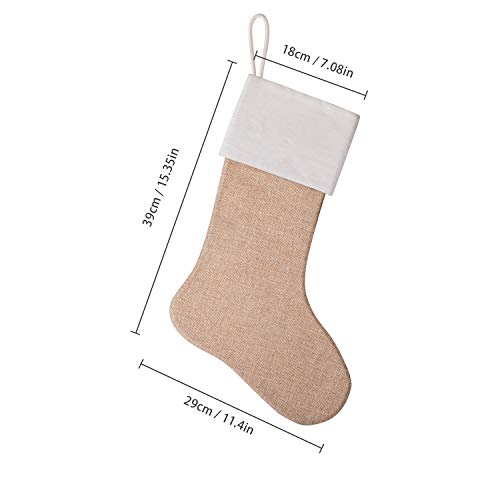 Eeoyu Burlap Christmas Stockings, Xmas Burlap Cotton Fireplace Hanging Stockings Decoration Stockings for Christmas Decoration, Family Christmas Holiday Party and DIY Craft (Color Set 3, 5) - Thumbnail 4
