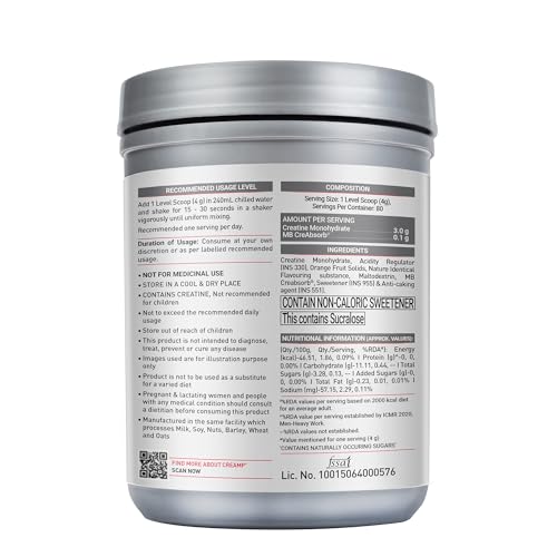 Image of MuscleBlaze Micronised Creatine Monohydrate CreAMP Powder, 320g | Lychee Swirl, 80 Servings | Trustified Certified Creatine