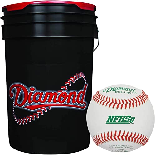 BKP Group Diamond Baseballs DOL-1 HS, NFHS/NOCSAE, 30 DOL-1 HS Baseballs with Black 6 Gallon Ball Bucket, Official High School NFHS, NOCSAE Certified Stamp