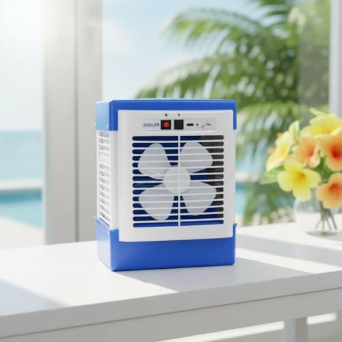 Image of Drumstone (𝐄𝐱𝐥𝐮𝐬𝐢𝐯𝐞 𝟐𝟎 𝐘𝐞𝐚𝐫𝐬 𝐰𝐚𝐫𝐫𝐚𝐧𝐭𝐲) Rechargeable Portable Mini Air Cooler with USB Desk Cooling Fan Battery Backup 3-Speed Quiet Evaporative Room Cooling