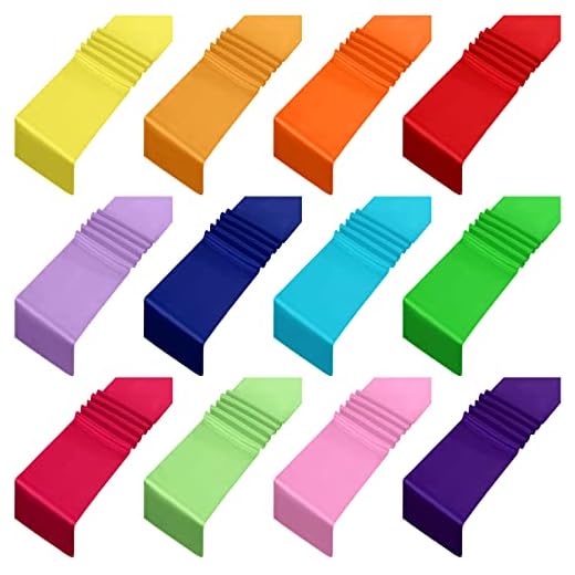 Kinlop Satin Colorful Table Runners 12 x 108 Inch Silk Table Runner for Party Chair Sashes Wedding Banquet Graduations Birthday Reception Decoration, Multi Color(Bright Color, 12 Pcs)