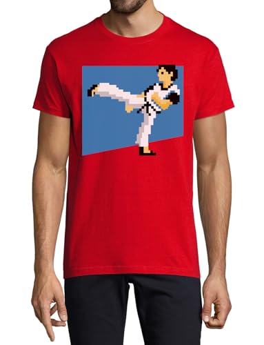 T-shirt Arts Martiaux 8 bits en coton rouge, le cadeau parfait pour homme
