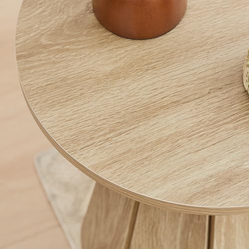 Image of Round End Table Nightstand Set of 2, Mid Century Modern Side Table, Circle Bedside Tables Wood Night Stands for Bedroom, Living Room, Small Space, Natural
