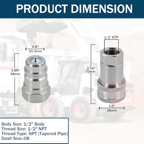 Image of 1 /2 inch NPT Ag Hydraulic Quick Connect Coupler, ISO 5675 Poppet Pioneer Style Tractor Couplers with Dust Caps, Interchangeable with Parker 4000 Series | Safeway S20 Series