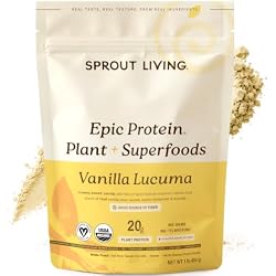 Sprout Living Epic Protein, Plant Based Protein & Superfoods Powder, Vanilla Lucuma Powder | 20 Grams Organic Protein Powder, Vegan, Non Dairy, Non-GMO, Gluten Free, Low Sugar (1 Pound, 12 Servings)