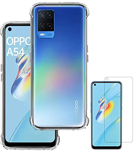 Image of Soft Flexible Silicone Back Cover Compatible with Oppo A54, Transparent Case + Screen Guard