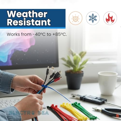 Image of ElectroSea Multicolor Nylon Cable Ties, 100 Pieces 2.5 x 100 mm (4 Inch), Self-Locking Plastic Zip Ties, Heavy Duty, Heat Resistant, For Home, Garden, Office Wire Management