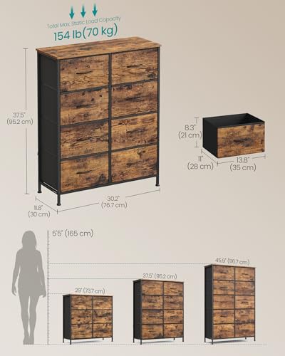 Image of SONGMICS BELLAH Collection - Dresser for Bedroom, Chest of Drawers, Storage Organizer Unit, Closet, Entryway, Steel, 8 Drawers, Modern, Slate Gray ULGS124B02S
