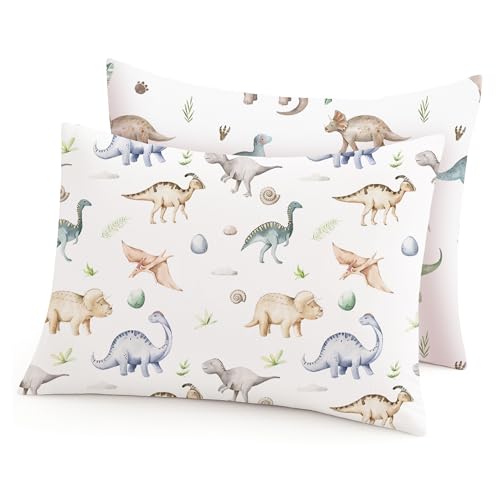 Image of Toddler Pillowcases 2 Pack for 13"x18" Pillow with Envelope Closure, Pillow Case Covers for Boys & Girls, Soft, Breathable, and Stretchy (Dino Pals)