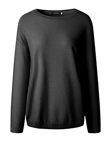 MEROKEETY Women's Long Sleeve Oversized Crew Neck Solid Color Knit Pullover Sweater Tops Black