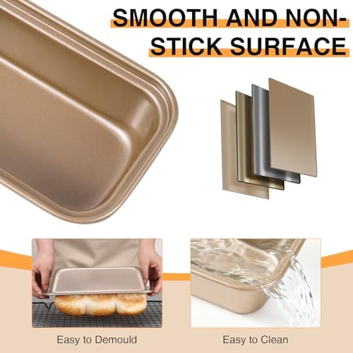 12PCS Mini Loaf Pans for Baking Bread, 6 x 3 x 2 Inches Small Banana Bread Pan Nonstick, Rectangle Carbon Steel Baking Pan for Homemade Bread Meatloaf Loaf Cake, Oven Available, Gold - Thumbnail 5