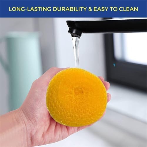 Image of 6Pcs Random Color Plastic Cleaning Ball Dish Cleaner Brush,Non Scratch Round Dish Scrubbers,Nylon Scouring Pads,Mesh Scourers Poly Mesh Scouring Dish Pads Cleaning Supplies for Dishes,Dishwashing