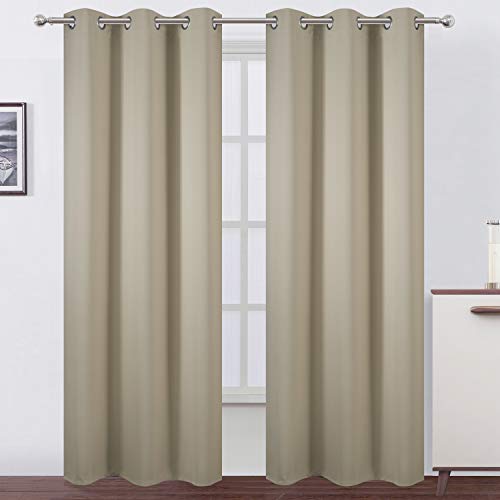 Image of LEMOMO Blackout Curtains 42 x 95 inch /Beige Curtains Set of 2 Panels /Thermal Insulated Room Darkening Bedroom Curtains