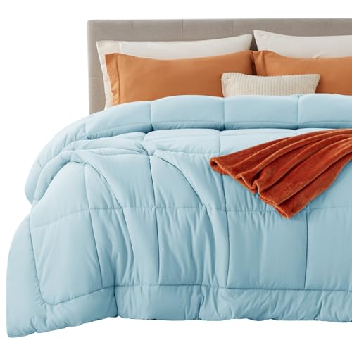 Image of Bedsure Comforter Duvet Insert - Quilted Comforters Cal King Size, All Season Duvet, GentleSoft Down Alternative Bedding Blanket, with 8 Tabs, Gifts for Women /Men, Light Spa Blue, Cal King 96x102Inche
