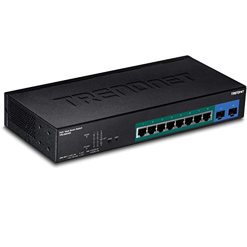 Image of TRENDnet 10-Port Gigabit Web Smart PoE+ Switch, 8 x Gigabit PoE+ Ports, 2 x SFP Slots, Vlan, QoS, IPv6 Support, 20Gbps Switching Capacity, 75W PoE Power Budget, Lifetime Protection, Black, TPE-082WS