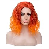 MAGQOO Orange Flame Fire Wig Side Part Short Curly Wavy Hair Wigs Synthetic Heat Resistant Cosplay Costume Party Wigs (Orange Ombre, Women Girls)