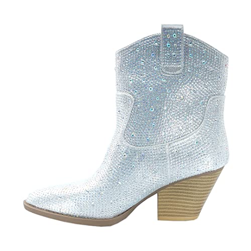 Image of ABSOLEX Women Western Cowgirl Cowboy Pointed Toe Rhinestone Ankle Booties