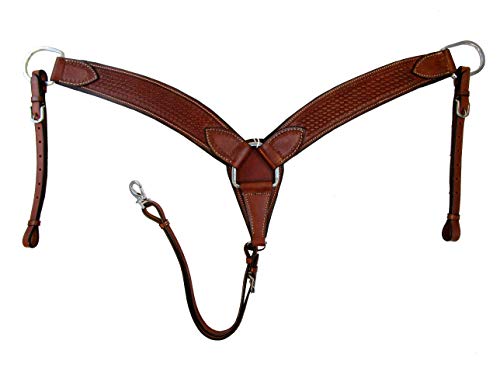 Western BREASTCOLLAR Basket Weave Tooled Cow Softy Padded Leather Horse TACK