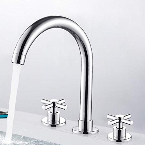Robinet Lavabo 3 Trous Laiton Double Poignée Robinet de Lavabo Type Fendu Chaud et Froid Robinet de Lavabo Chromé