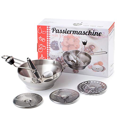 Rotary Food Mill Potato Ricer with 3 Interchangeable Disks, Great for Making Puree or Soups of Vegetables, Baby Foods, Stainless Steel 2-Quart Kitchen Mills, Easy Clean & Easy Assemble, Manual Operati - Thumbnail 7