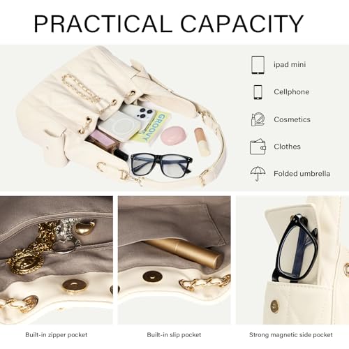 Image of CLUCI Quilted Leather Handbag, Soft Tote Bags for Women with Adjustable Strap, Crumpled Shoulder Purse Tabby Slouchy Hobo Bag