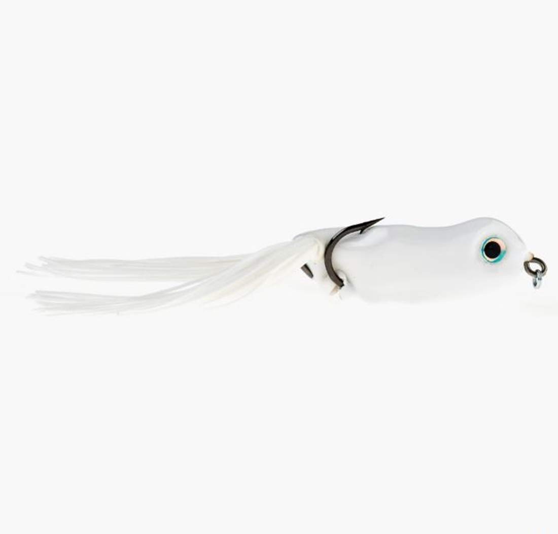 Scum Frog Pro Series Topwater Bass Fishing Hollow Body Frog Lure with Weedless Hooks, Bright White