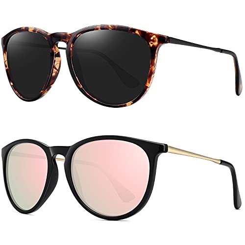 WOWSUN Polarized Sunglfor Women Vintage Retro Round Mirrored Lens