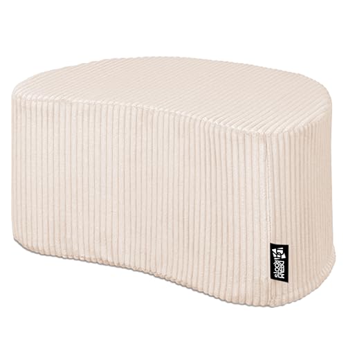 DreamRoots Pouf Velours Côtelé 54x36x35 cm - Repose Pied Salon, Canape, Siège d’Appoint ou Table Basse, Pouf Tabouret Polyvalent, Demi-Lune, Crème