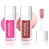KYDA 2 Colors Hydrating Lip Glow Oil, Moisturizing Lip Oil Gloss, Transparent Plumping Lip Gloss, Lip Oil Tinted for Lip Care and Dry Lips, 007+012